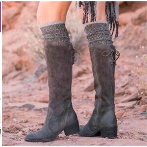 NWT Born Felicia Gray Brown Suede Tall Riding Boots Zipper Women's 8 Block Heel